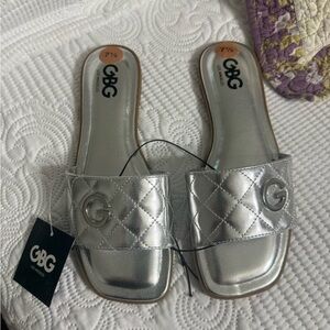 GBG Los Angeles Silver Quilted Slide Sandals - Women's